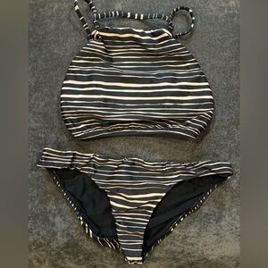 Striped Black and Cream Bikini Set